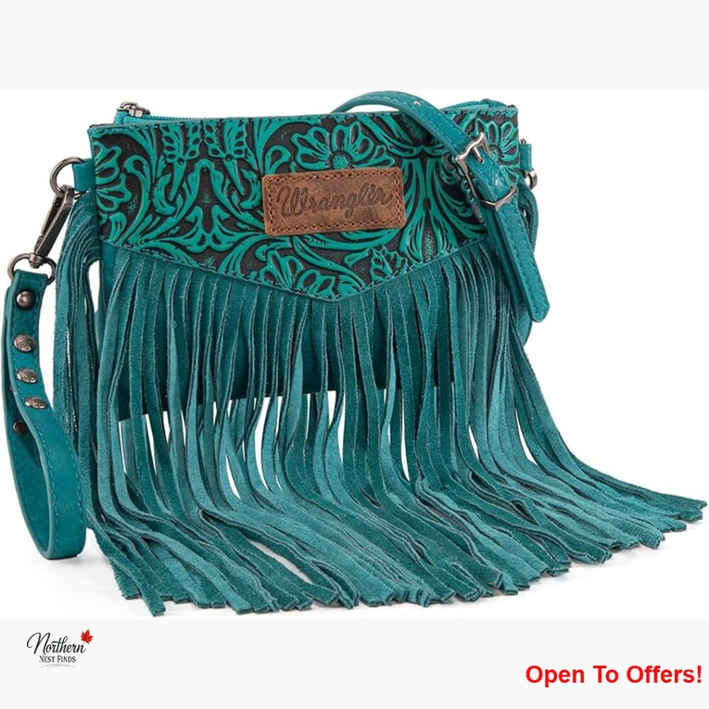 Faux Leather Western Wristlet Purse with Adjustable Crossbody Strap